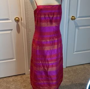 Vintage 90s Ann Taylor Silk Spaghetti Strap Orange and Pink Women's Size 4 Dress